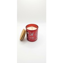 Gizemli Home Yılbaşı Temalı Bambu Kapaklı Dekoratif Kırmızı Bardak Mum 200 ml