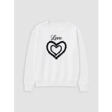 Lc Waikiki Yeni Sezon Beyaz Nakışlı Kız Çocuk Sweatshirt