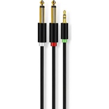 Jinghua 3.5mm To 2 x 6.35MM Jak Jack Y Kablo 3mtr Amfi Gitar Hoparlör Ses Kablosu (Stereo To Dual Mono