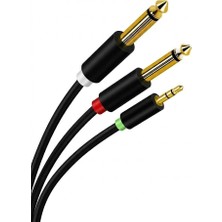 Jinghua 3.5mm To 2 x 6.35MM Jak Jack Y Kablo 5mtr Amfi Gitar Hoparlör Ses Kablosu (Stereo To Dual Mono