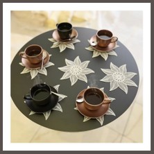 Nexora Living 6 Lı Dantel Kahve Sunumluğu 15X15 cm Asorti Desenli Dekoratif Bardak Altlığı Nxrlvng