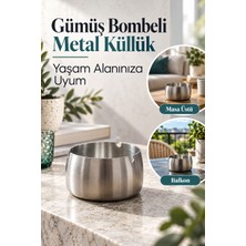 Mucit Home Gümüş Bombeli Paslanmaz Metal Küllük – Modern ve Şık Tasarım
