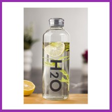 Salmore H2O Borosilikat Cam Matara Vakum Kapaklı Su Şişesi Suluk Gri 1000 ml Bty