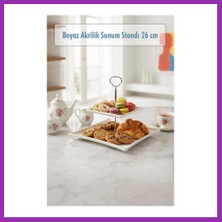 Salmore 2 Katlı Beyaz Akrilik Meyvelik & Kurabiyelik & Sunum Standı - 26 cm Bty