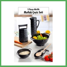 Astraltech Akrilik Siyah 5 Parça Sürahi & Rende & Süzgeç & Mini Süzgeç & Kaşıklık & Mutfak Çeyiz Seti Bezoss