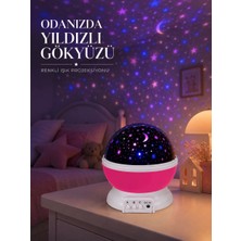 Marsilyan Pembe Döner Yıldız Projektörü USB ve Pilli Kullanımlı Gece Lambası