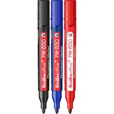 Scrikss Office Pm 850 Permanent Kalıcı Yuvarlak Uçlu Markör 3'lü Blister Siyah, Mavi, Kırmızı