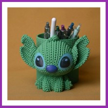 Salmore 3D Baskı Knitted Kalemlik - Sevimli Karakterli Masaüstü Kalem Organizeri-Yeşil Bty