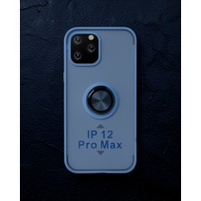 TeknoKapsül Apple İphone 12 Pro Max Kılıf Montreal Yüzüklü Silikon Kapak - Buz Mavi