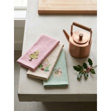 Denissly Yeni Yıl Mutfak Havlusu 3'lü Set 30X50 cm Nakışlı Waffle Dokulu Yılbaşı Kurulama Bezi Hediyelik