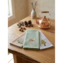Denissly Yeni Yıl Mutfak Havlusu 3'lü Set 30X50 cm Nakışlı Waffle Dokulu Yılbaşı Kurulama Bezi Hediyelik