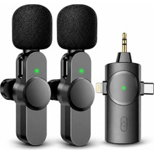 Glftech Kablosuz Yaka Mikrofonu 2'li 3'ü 1 Arada Type-C Lightning 3.5 mm Vlog Röportaj