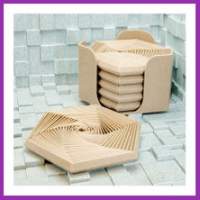 Salmore 3D Baskı Super Fidget Coaster Seti - Altıgen Desenli Bardak Altlığı ve Tutucu-Bej Bty