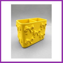 Salmore 3D Baskı Fiyonk Desenli Bölmeli Kalemlik - Masaüstü Organizer - Sarı Bty