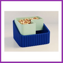 Salmore 3D Baskı Fıstık Kasesi - Çift Hazneli Kabuk Ayırıcı Sunum Kasesi - Mavi Mint Bty