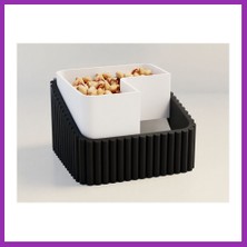 Salmore 3D Baskı Fıstık Kasesi - Çift Hazneli Kabuk Ayırıcı Sunum Kasesi - Siyah Beyaz Bty