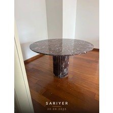 Adomar Marble Fluted Ayaklı Rosso Levanto Mermer Yemek Masası 130 cm