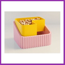 Salmore 3D Baskı Fıstık Kasesi - Çift Hazneli Kabuk Ayırıcı Sunum Kasesi - Pembe Sarı Bty