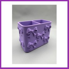 Salmore 3D Baskı Fiyonk Desenli Bölmeli Kalemlik - Masaüstü Organizer - Mor Bty