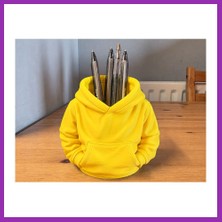 Salmore 3D Baskı Kapüşonlu Sweatshirt Kalemlik - Masaüstü Organizer-Sarı Bty