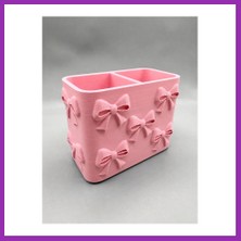 Salmore 3D Baskı Fiyonk Desenli Bölmeli Kalemlik - Masaüstü Organizer - Pembe Bty