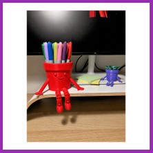 Salmore 3D Baskı Hareketli Gülen Kalemlik - Eklemli Masaüstü Organizer - Kırmızı Bty
