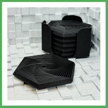Astraltech 3D Baskı Super Fidget Coaster Seti - Altıgen Desenli Bardak Altlığı ve Tutucu-Siyah Bezoss
