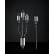 TeknoKapsül DC62 3in1 Type-C To 60W Type-C / 12W Lightning / 15W Micro 1.2m Hızlı Şarj Kablo - Siyah