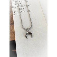 Roshel Çelik Gümüş Renk Ince Zincir Ay Çelik Kolye
