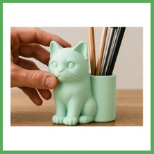 Astraltech 3D Baskı Kedi Figürlü Kalemlik - Masaüstü Organizer - Mint Bezoss