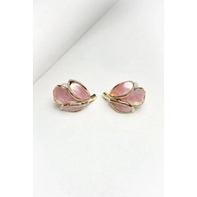 Roshel Yaprak Figürlü Pembe Renk Küpe