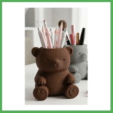 Astraltech 3D Baskı Sevimli Ayıcık Kalemlik - Masaüstü Organizer - Kahverengi Bezoss