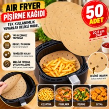 Str Store 50 Adet Air Fryer Pişirme Kağıdı Tek Kullanımlık Gıda Pişirme Kağıdı Delikli Yuvarlak Model