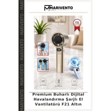 Premium Buharlı Dijital Havalandırma Şarjlı El Vantilatörü F21 Altın
