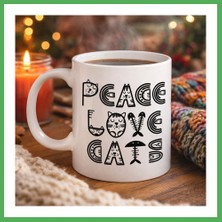 Astraltech Peace Love Cats – Sevimli Kedi Desenli Porselen Kupa Model 60 Kahve & Çay Kupası Bezoss