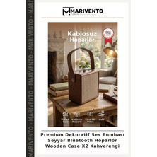 Premium Dekoratif Ses Bombası Seyyar Bluetooth Hoparlör Wooden Case X2 Kahverengi