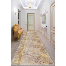 Kaymaz Tabanlı Makinede Yıkanabilir Rulo Yolluk Halı AR755, Gold, 80 x 400