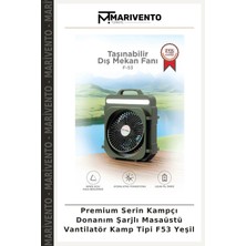 Premium Serin Kampçı Donanım Şarjlı Masaüstü Vantilatör Kamp Tipi F53 Yeşil