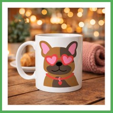 Astraltech Sevimli French Bulldog Desenli Porselen Kupa Model 48 – Kalpli Gözlüklü Köpek Tasarımı, Hediye Kupa, Kahve & Çay Kupası Bezoss