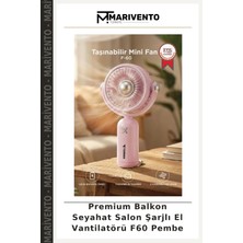 Premium Balkon Seyahat Salon Şarjlı El Vantilatörü F60 Pembe