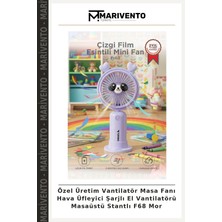 Özel Üretim Vantilatör Masa Fanı Hava Üfleyici Şarjlı El Vantilatörü Masaüstü Stantlı F68 Mor