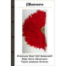 Premium Özel Stil Dekoratif Obje Gece Aksesuarı Tüylü Yelpaze Kırmızı