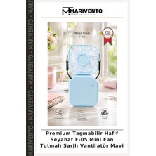 Premium Taşınabilir Hafif Seyahat F-05 Mini Fan Tutmalı Şarjlı Vantilatör Mavi