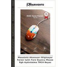 Masaüstü Aksesuarı Bilgisayar Faresi Işıklı Fare Oyuncu Mouse Rgb Aydınlatma TM24 Beyaz