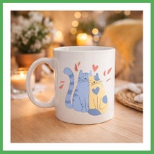 Astraltech Sevimli Aşık Kediler Desenli Porselen Kupa Model 42 – Love Cats Tasarım Sevgiliye Hediye, Kahve & Çay Kupası Bezoss