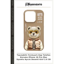 Taşınabilir Fermuarlı Kap Telefon Koruma iPhone 16 Pro Max Uyumlu Ayıcık Desenli Kılıf 2.0 3D