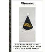 Özel Üretim Stüdyo Etkinlik Kıyafet Happy Birthday Siyah Gold Keçe Bebek Şapkası