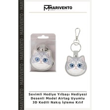 Sevimli Hediye Yılbaşı Hediyesi Desenli Model Airtag Uyumlu 3D Kedili Nakış Işleme Kılıf