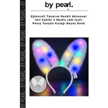 Eğlenceli Tasarım Renkli Aksesuar Stil Sahibi 3 Modlu LED Işıklı Peluş Tavşan Kulağı Beyaz Renk