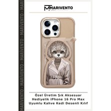 Özel Üretim Şık Aksesuar Hediyelik iPhone 16 Pro Max Uyumlu Kahve Kedi Desenli Kılıf